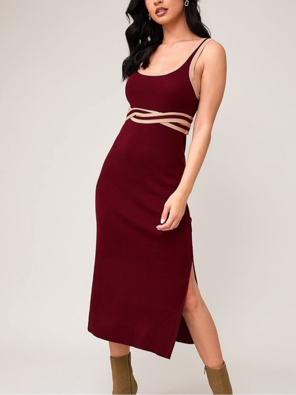 Sawyer Midi Dress in maroon